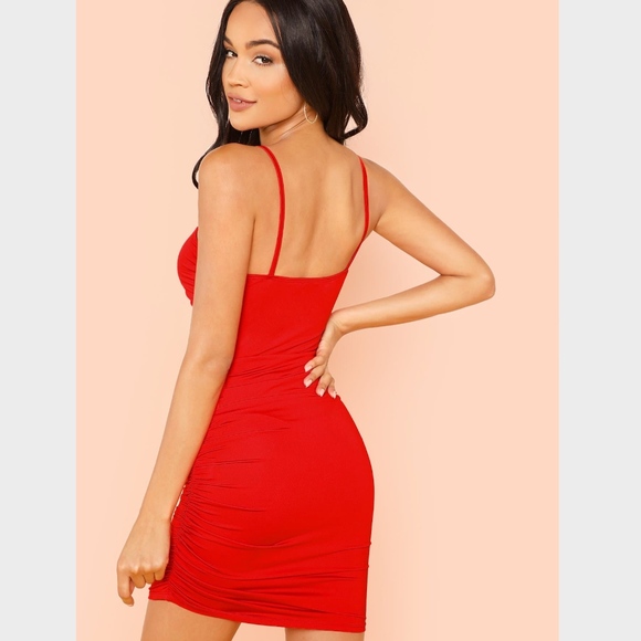 Red Ruched Mini Dress - Picture 3 of 8